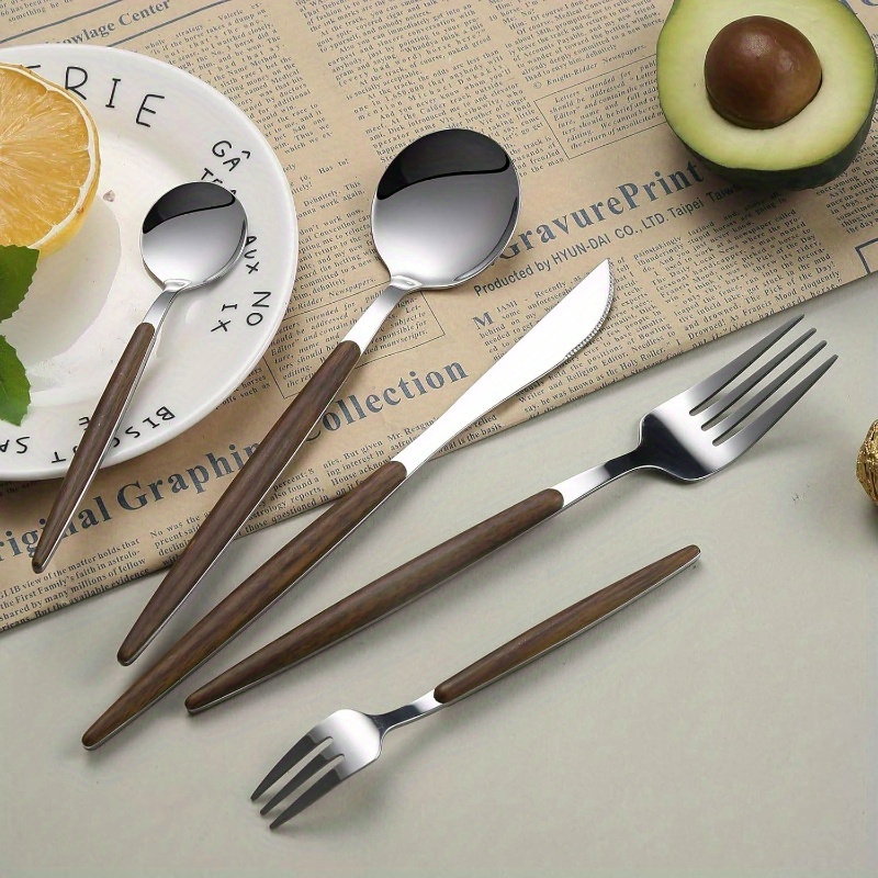 silverware set, 20pcs brown silicone handle stainless steel flatware set, service 4, cutlery set home kitchen and restaurant,   polished, kitchen utensils, dining essentials, elegant cutlery, stylish flatware,   silverware, premium flatware, flatware collection, complete silverware, home cooks,     Product details 5
