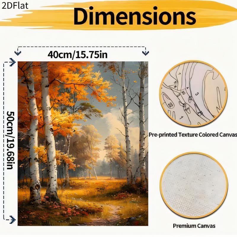 kit per pittura a olio digitale 2d aereo piatto senza cornice da 1   per uso   professionale, kit fai da te per pittura con   per adulti per principianti,   colori acrilici,   su tela, tre pennelli | 40x50cm/16x20 pollici |   autunnale nel   con tronchi di