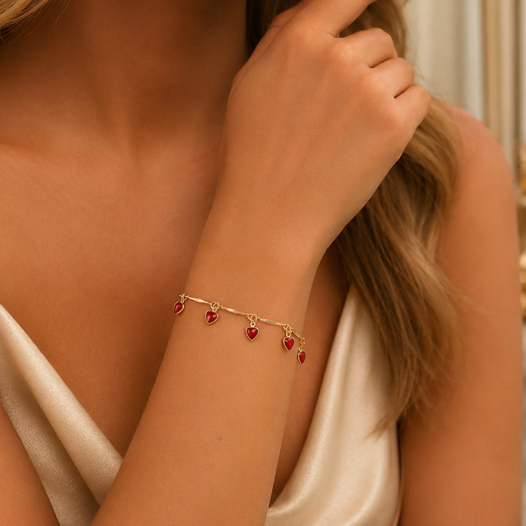 Women's Bohemian Red Heart Tassel Chain Adjustable Bracelet