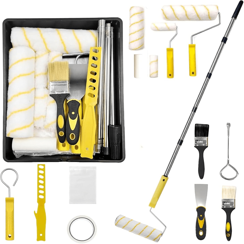 Image of Paint Tool Set, 14-inch Paint Tray With Telescopic Rod And 5 Rollers, Used For Painting Walls, Ceilings And Furniture.