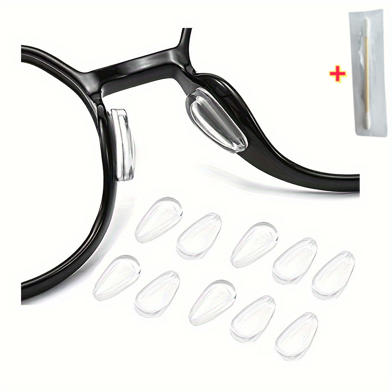TEMU 10pcs Of Anti-slip Soft Nose Pads For Glasses + 1 Cleaning Stick, Self-adhesive Height-increasing D-shaped Nose Pad Stickers