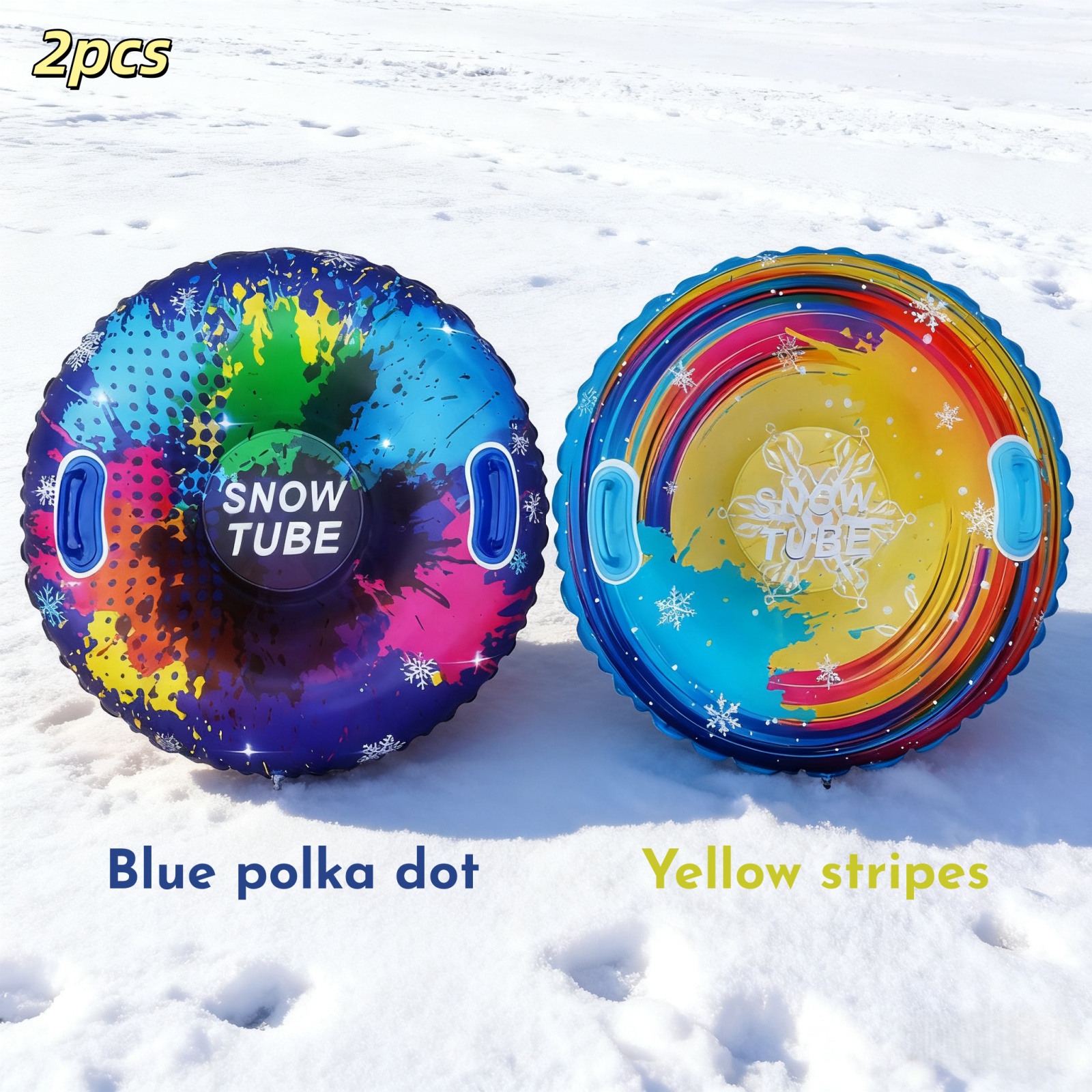TEMU 2pcs Heavy Duty Iridescent Fashion Ski Tube, Inflatable Snowboard, Inflatable Snow Tube, Pvc Foldable Winter Ski Tube, Foldable Sled/toboggan,