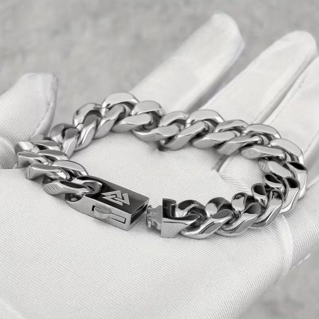 Men's Viking Odin Cuban Chain Necklace, Stainless Steel