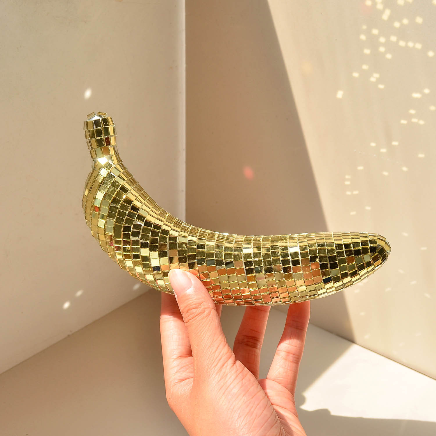 Image of Disco Ball Banana Statue Home Decor, Reflective Fruit Banana, Retro Banana Decoration, Reflective Disco Ornament, Disco Party Ornament Banana Figurine Prop