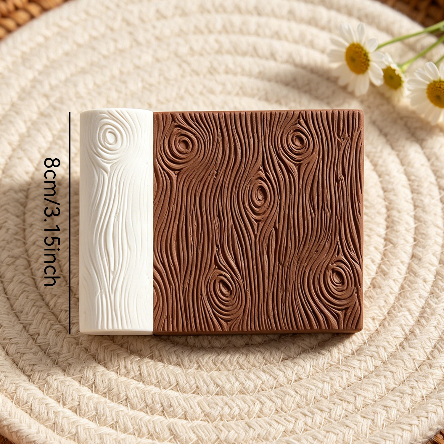 TEMU Rouleau de gaufrage à texture grain de bois, outil de texture en à motif de cercles de bois naturel pour polymère, à séchage à , poterie,