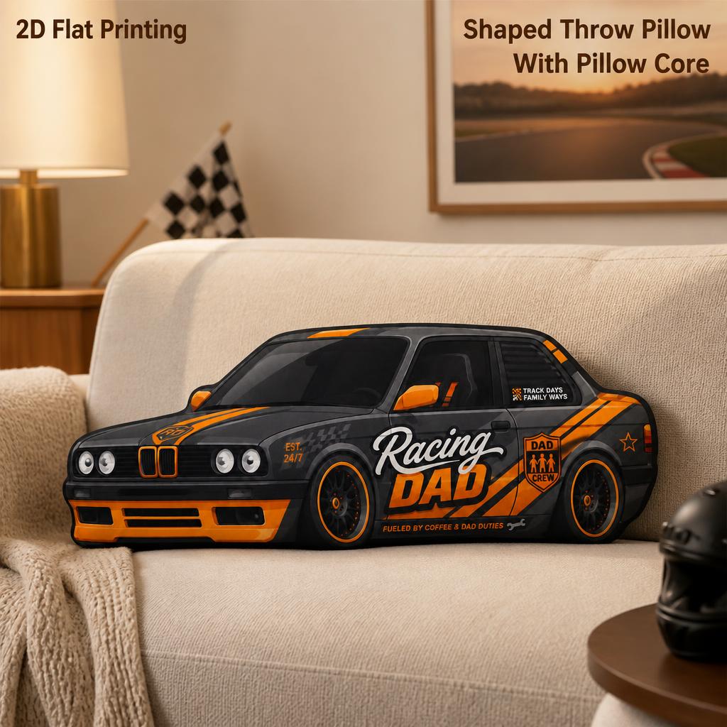TEMU Cojín Decorativo Retro de Coche de Carreras para Papá - Imagen 2D Estampada con Forma de Peluche, para Sofá, Dormitorio, , Decoración Acogedora