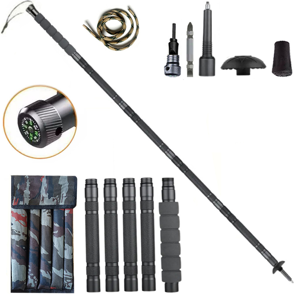 Trekking Pole, Multifunctional Trekking Pole, Foldable Trekking Poles For - Adjustable Aluminum Alloy Hiking Sticks With Compass , Ideal For Mountain Climbing And , Hiking Accessories