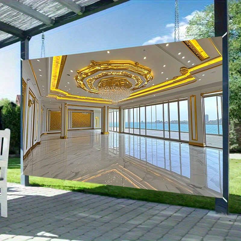1pc luxurious ballroom theme backdrop with   crystal chandelier marble floor   windows no electricity needed polyester fiber photography backdrop for weddings parties corporate events 2d flat details 3