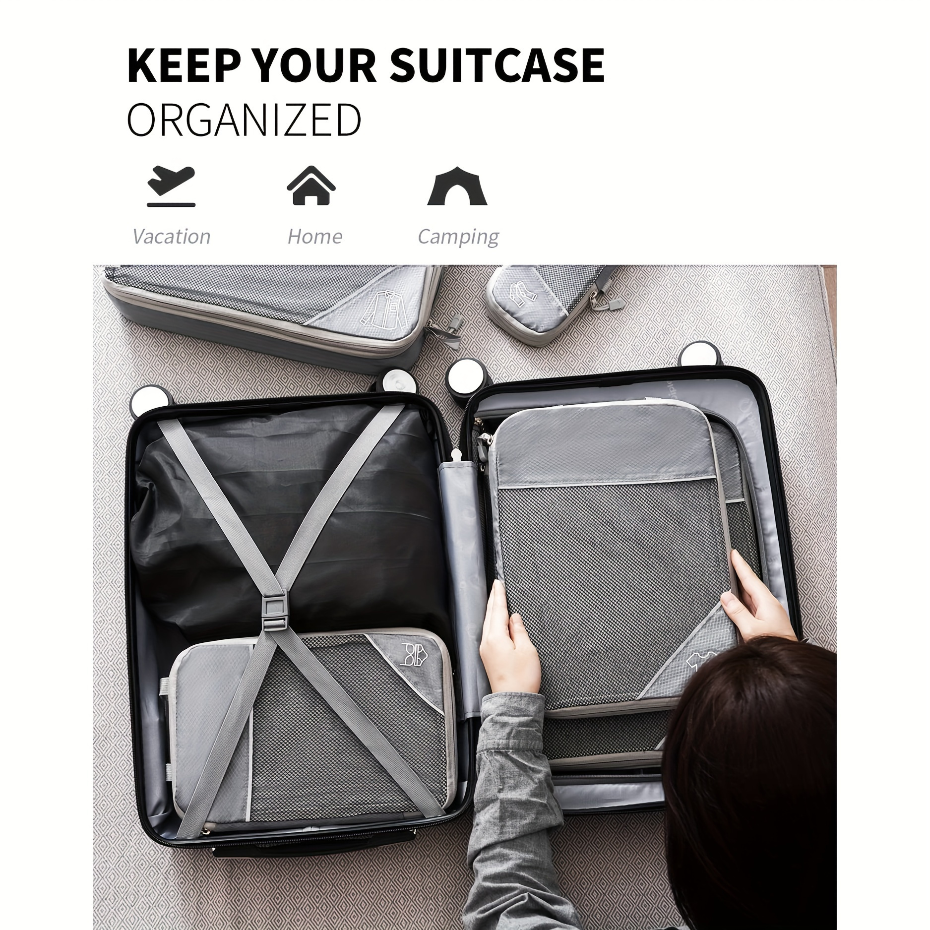 6pcs compression packing cubes set polyester travel luggage organizer accessories extensible storage bags suitcases non washable packing cube set polyester packing cubes travel gear Product details 6