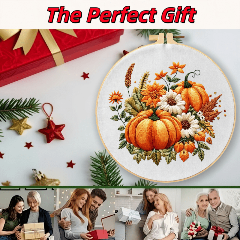 Fall Pumpkin Autumn Harvest Halloween Embroidery Kit for Adults & Beginners
