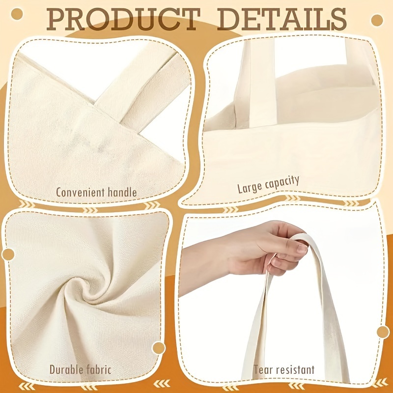 10 Custom Logo/Text White Canvas Tote Bags, Heavy-Duty