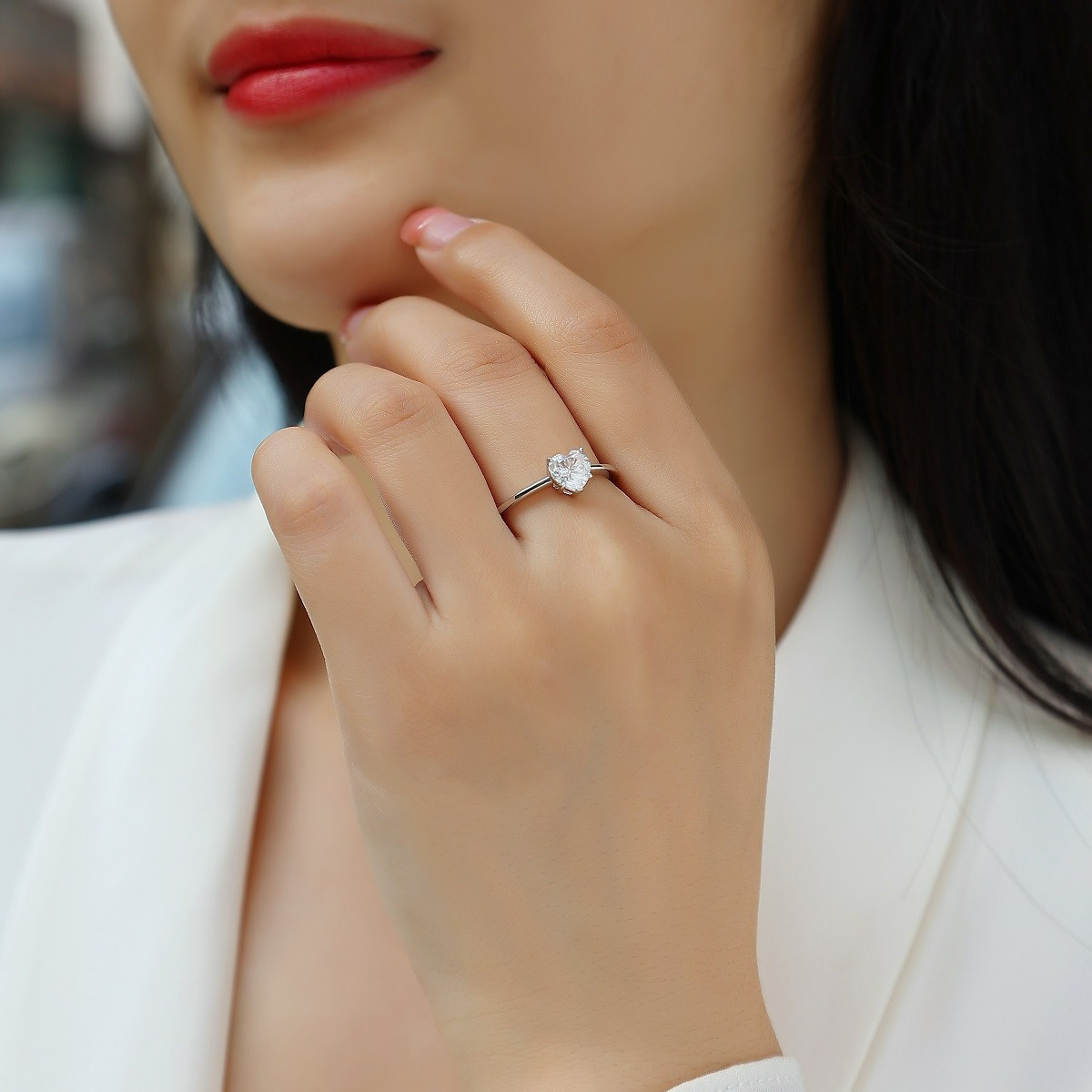 925 Silver Heart Shaped Moissanite Ring for Women
