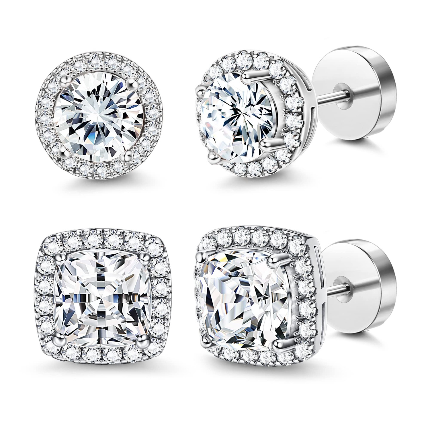 Image of 2d Flat - 14k Golden Plated Flat Back Stud Earrings For Men Women Large Big Cubic Zirconia Stud Earrings Men Earrings Flatback Earrings