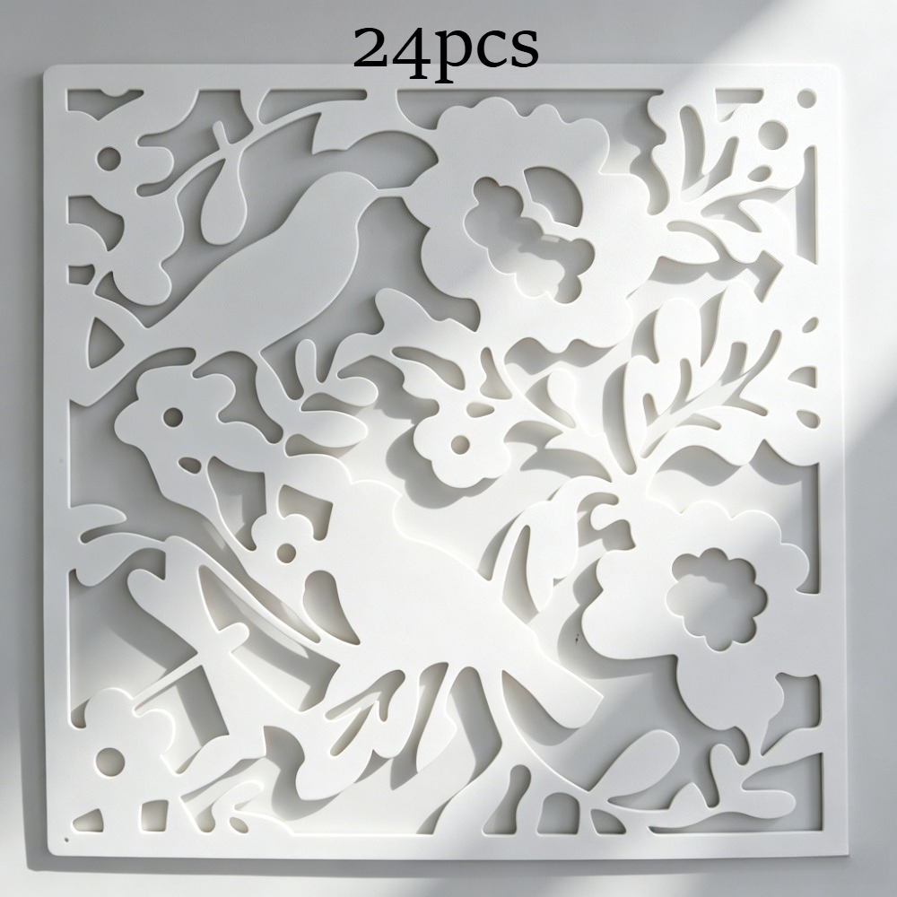 TEMU 24pcs Creative White Floral And Bird Hanging Screen Panels, Multi-functional Decorative Curtains For Bedrooms And Living Rooms, Simple Hanging