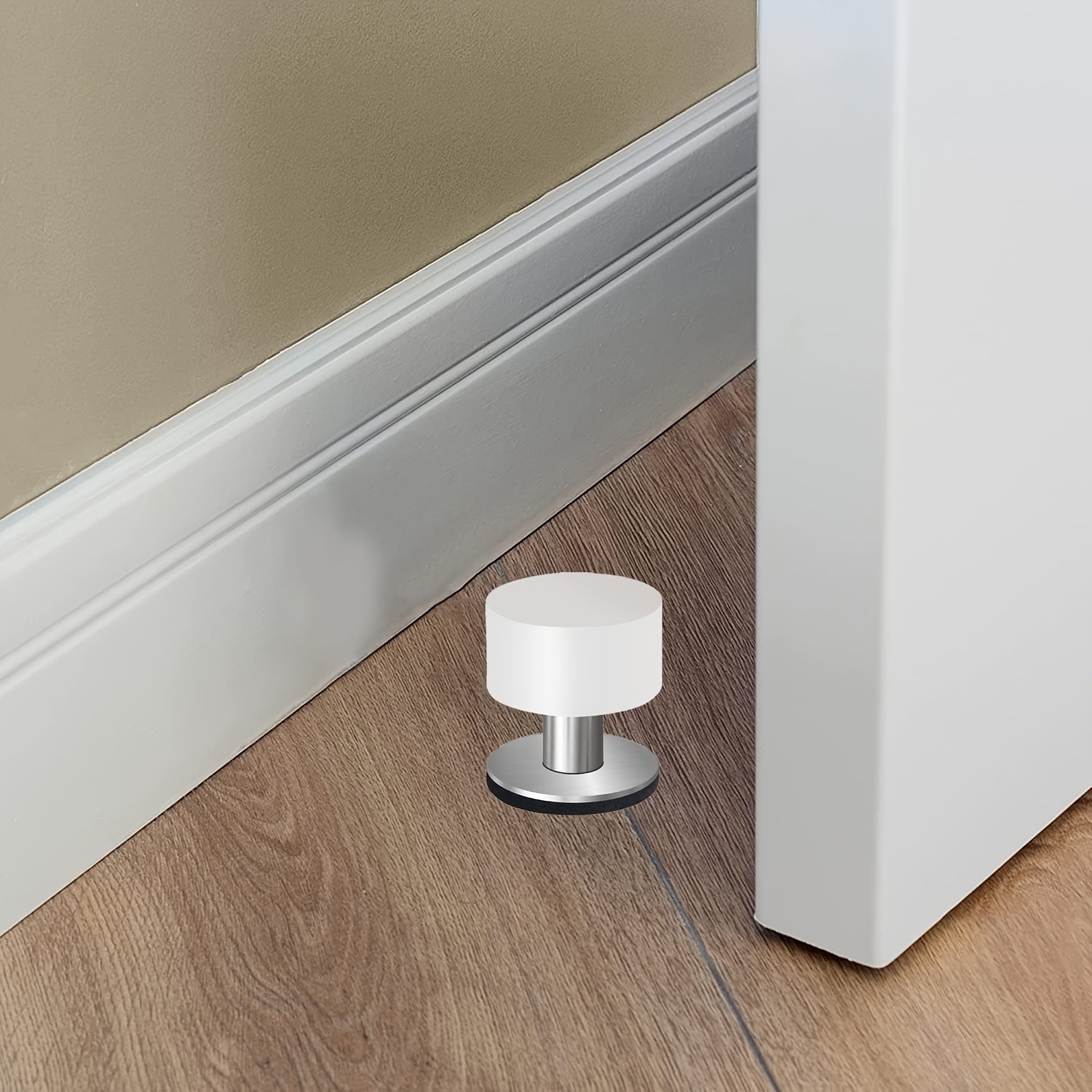 TEMU Butée de porte auto-adhésive robuste avec base en acier inoxydable - Blanc, antidérapant, coussin de protection de sol réduisant le bruit,