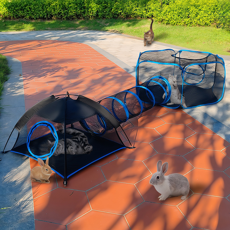TEMU Outdoor Cat Enclosures For , Patio Portable Mesh Cat Tent, Tunnel, Playhouse With Free Carry Bag & Metal Rod For Multiple Cats And Small Animals