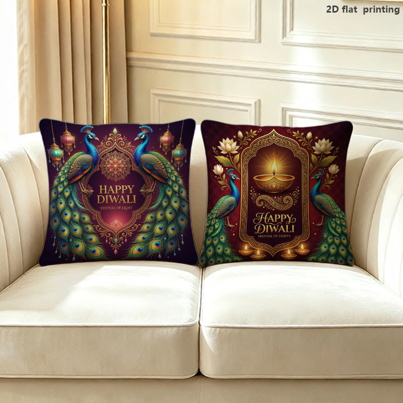 TEMU 2pcs 2pcs Traditional & Diwali Throw Pillow Covers Suitable For Diwali Home Decor, Wedding, Sofa Cushion Cases With Zipper Closure, Machine