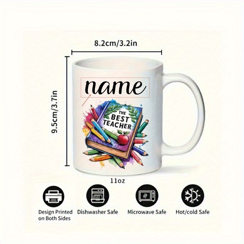 personalized 11oz ceramic coffee cup custom name bright teacher   featuring colorful pencils and     in 6 colors gift for teachers students halloween birthdays or award events teacher cup student gift 2