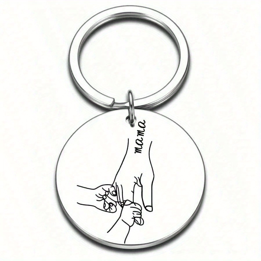 TEMU 1pc Bohemian Women's Laser Engraved Round Stainless Steel Keychain Best Mother's Day Gift