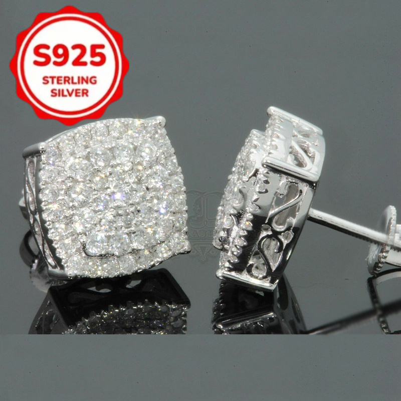 TEMU 1 Pair Of 925 Sterling Silver Bohemian Retro Geometric Square Earrings, Designed Specifically For Men And Women, Suitable For Daily Life, Gift