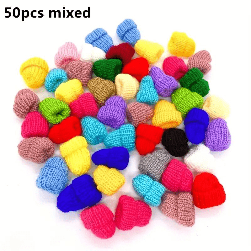 TEMU 50 Mini Knitted Christmas Hats - Assorted Light Pink, Soft Pom Poms For Making, Small Pom Poms For Earrings, Hair Accessories, And Craft Supplies, Holiday Festive Design, Fabric Craft Supplies