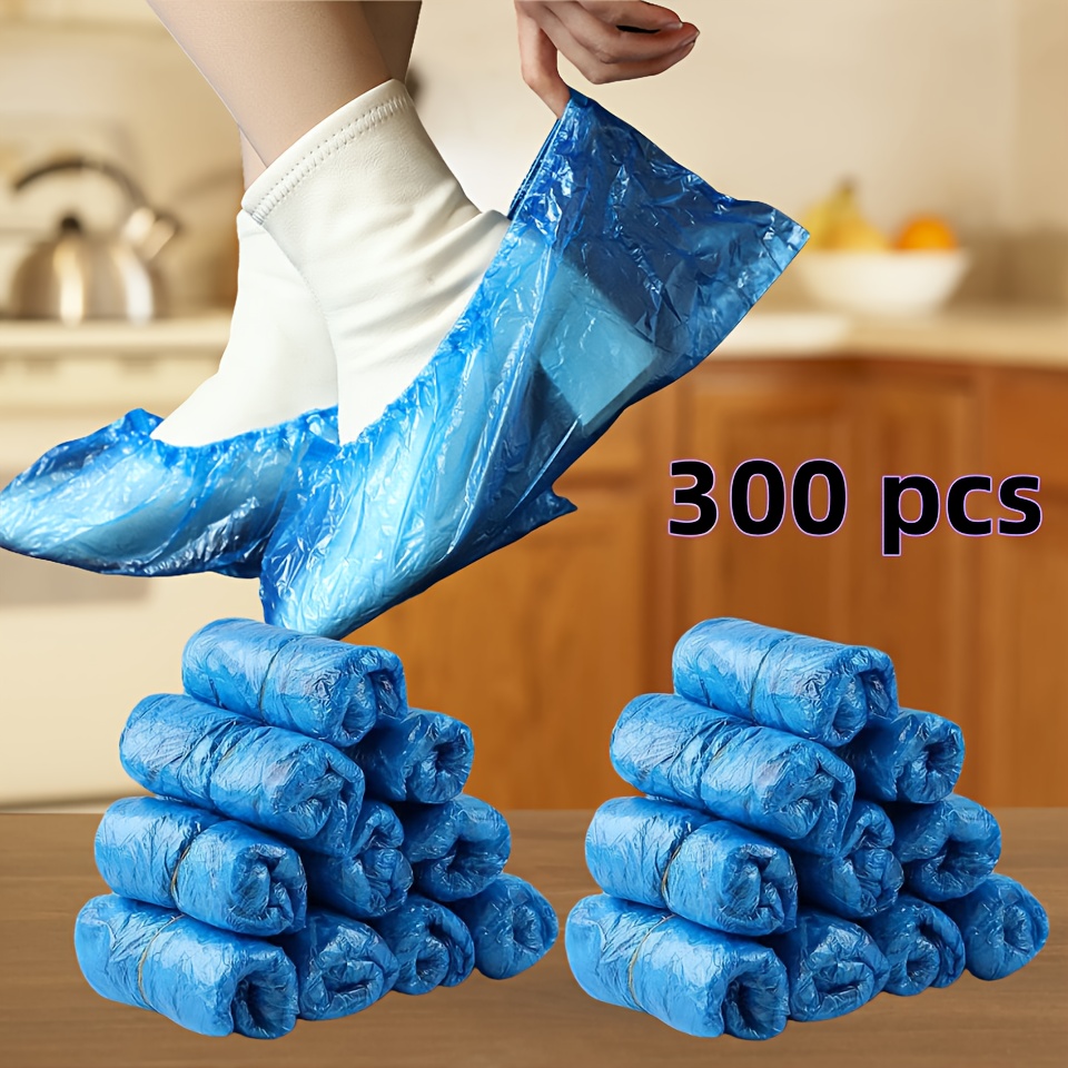 TEMU 300pcs Of Versatile Disposable Shoe Covers Made From Durable Plastic, Ideal For Home, Travel, And Workplace Applications. Feature A Design For A