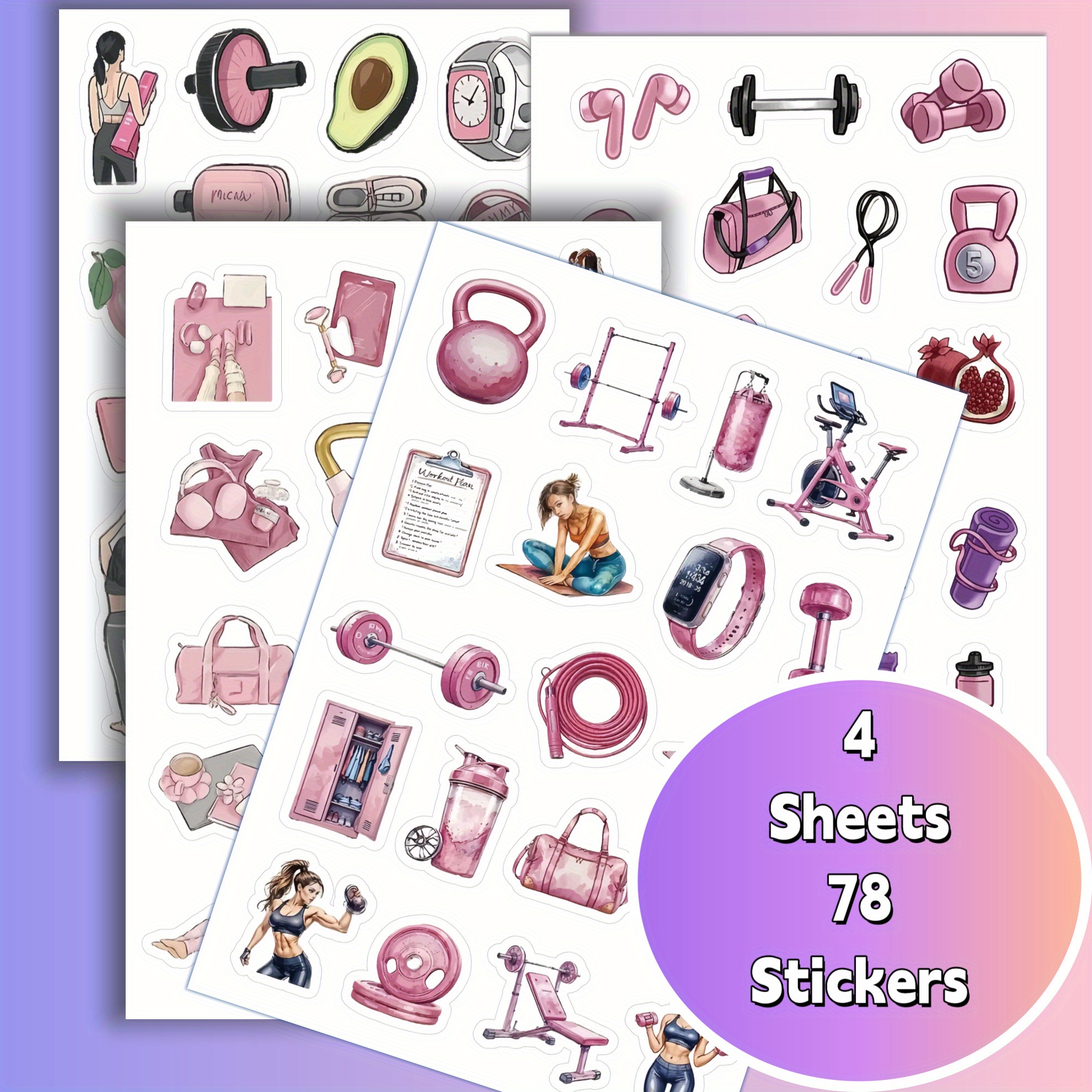 TEMU 4 Piezas/78 Pegatinas - Decoración para Laptops, Botellas de Agua y Accesorios de Yoga: Diseños Motivacionales de Fitness, Cuidado Personal, y