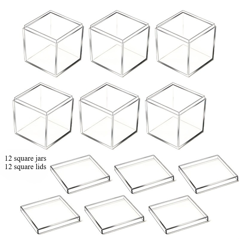 TEMU Lot de 24 boîtes d'emballage cadeau en acrylique transparent, 12 boîtes carrées avec 12 couvercles, contenants cubiques carrés transparents,