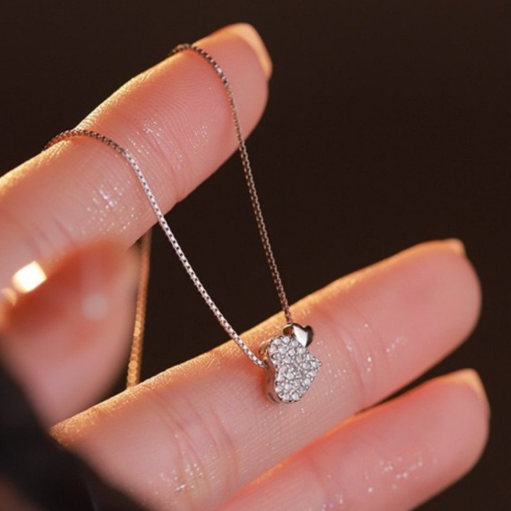 TEMU 1pc Gentle, Simple, And Versatile Rhinestone Heart Pendant Necklace For Women, Accessory, Suitable For Daily Commuting, Shopping, And Parties,