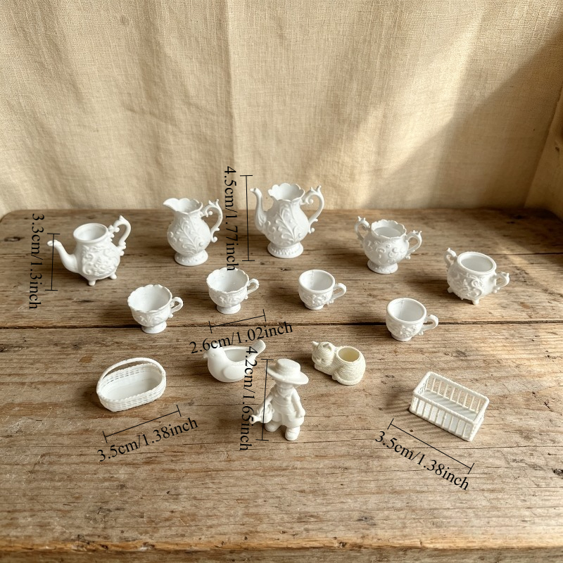 TEMU 14pcs/set Miniature White Plastic Garden White Film Mold Vintage Small Ornament Decoration, Miniature Home Display Ornaments, Diy, Color,