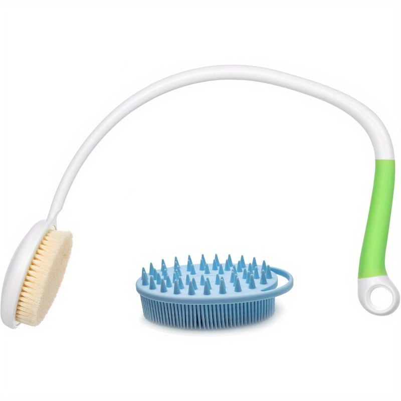 27, 5 long handle shower brush with curved design - soft body scrubber for wet or dry use, ergonomic back scrubber for hard-to-reach areas, gentle exfoliating brush for bathroom & shower, no battery needed, shower scrubber, curved handle, durable scrubber Product details 0