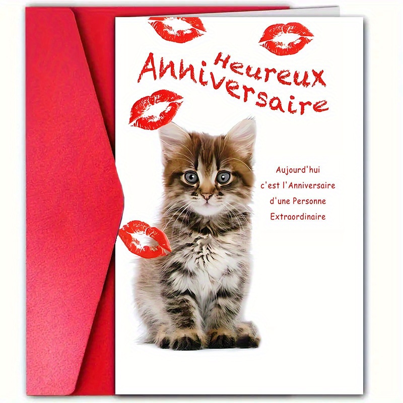 TEMU 1 carte d'anniversaire française mignonne avec enveloppe, pour les propriétaires d'animaux, des chats/chiens, , les parents, et , la meilleure