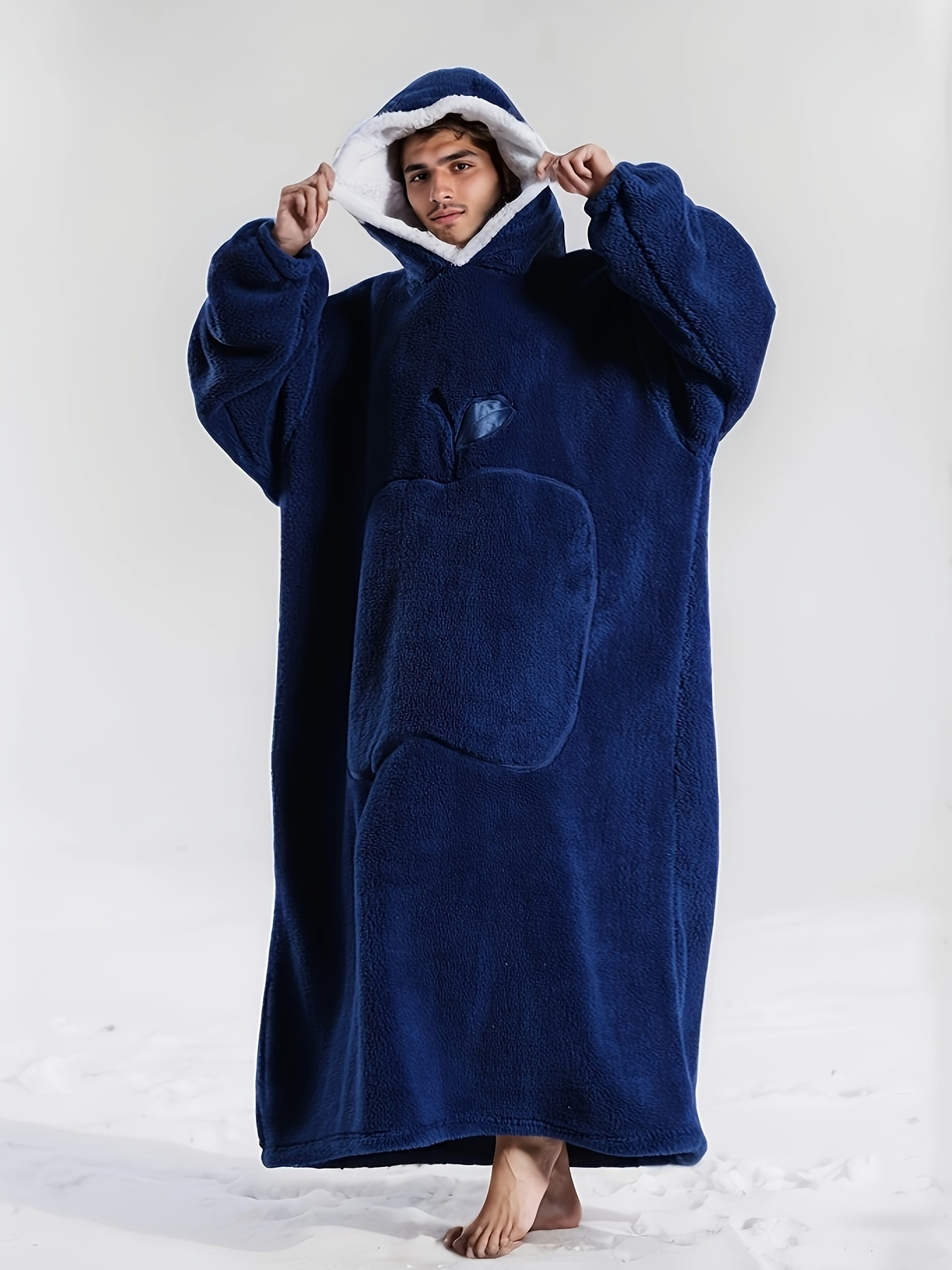 mens oversized sleep robe long navy blue embroidery Temu Bahrain