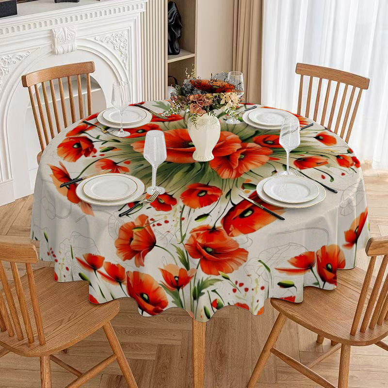 TEMU Nappe ronde de Pâques 1 pièce 2D à motif de fleur de coquelicot rouge, nappe décorative pour fête de printemps en salle de classe, convient pour