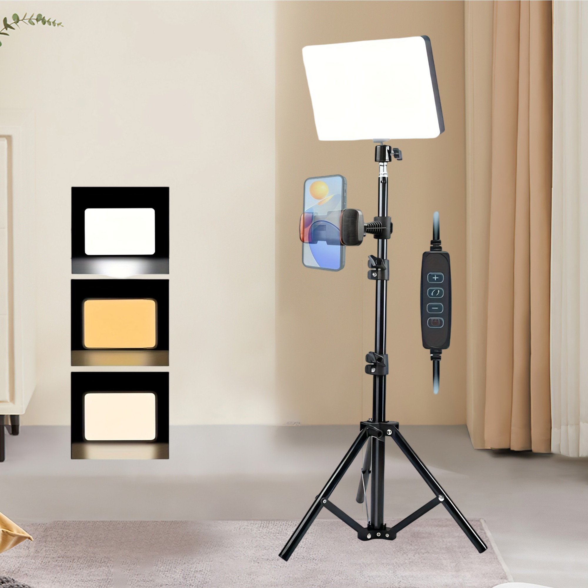 Image of 10" Led Panel Light With 115cm Stand, Selfie Ring Light With Phone Holder, Adjustable Laptop Light For Video Recording, Zoom Lighting For All Cell Phones, Meeting, Live Streaming, Podcast