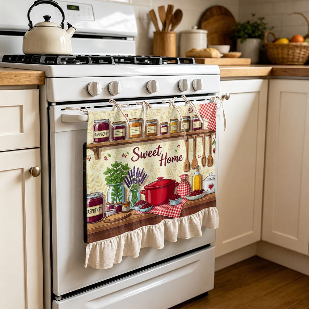 TEMU 2d Flat - 2d Flat - 2d Sweet Home Kitchen Pattern Multifunctional Decorative Curtain, Suitable Kitchen Skirt Curtain, Oven Curtain, Washing,