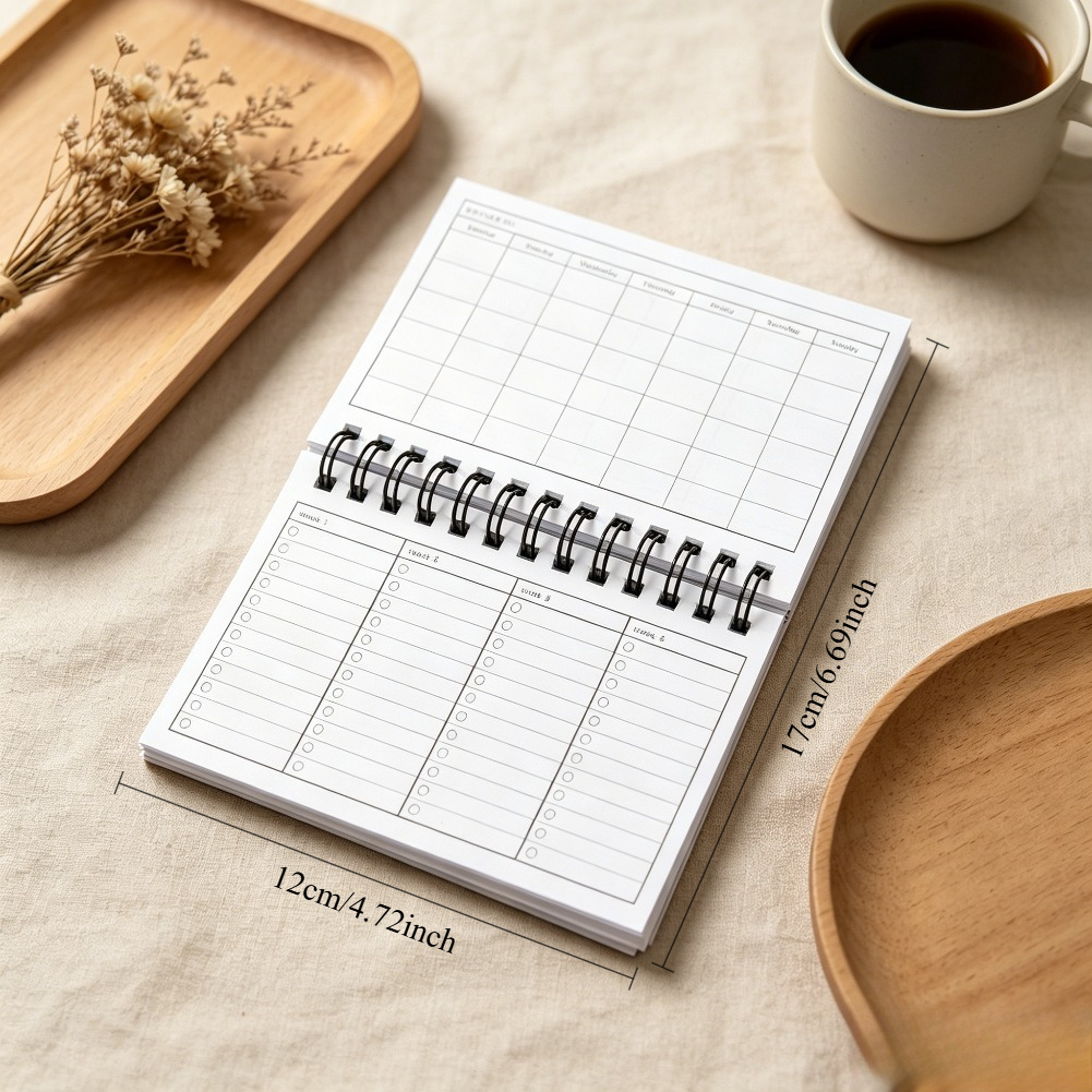 Portable Weekly/monthly Card Printing Notebook | 50 Sheets Of Super Thick Spiral Coil Bound Notebook | Small Size Habit Tracking Record Book | Learning And Work Tool |