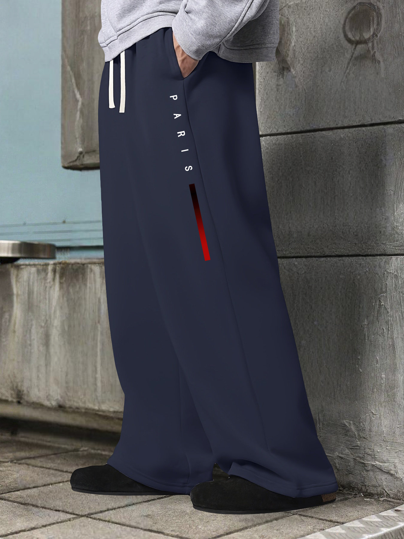 Men's Streetwear Paris Vertical Stripe Print Wide Leg Pants - Maroon All-Season Casual Trousers with Elastic Drawstring Waist, Loose Fit for Beach Vacation, Golf, Camping, Commuting - Gift for Boyfriend Husband, Urban Style Pants, Travel Clothing, Trendy Design, Quality Stitching, Stylish Bottoms, Fashionforward Men, Outdoor Activities, Durable Material, Outdoor Enthusiasts