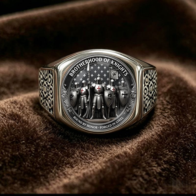 Of Knights Ring, Medieval Armor Design, With Shield And Iris Embellishment, Highlighting Chivalry And Power Aesthetics, History ' , Birthday Gift, Anniversary Gift