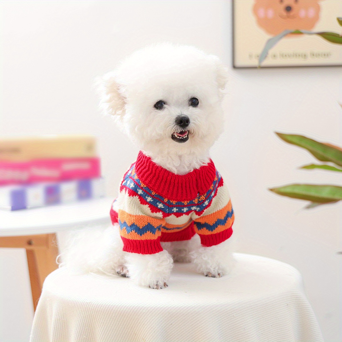 Orange Monster-Patterned Turtleneck Sweater for Dogs