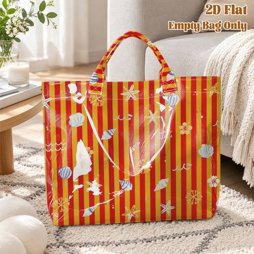 1pc 1pc pvc reusable grocery suitable for beach school shopping holiday gift pvc print tote with seashell stripes hot transfer printing for christmas easter valentines for non use 2d flat