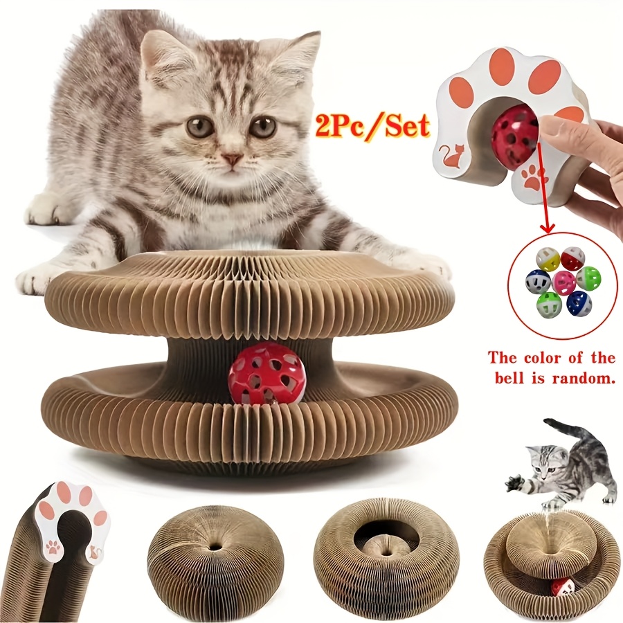 E-shop 2er-Pack Magic Organ Katzenkratzbaum mit interaktiver Ballbahn | Robustes Haustierspielzeug aus Karton, mehrschichtige Kratzfläche und Ballbahn