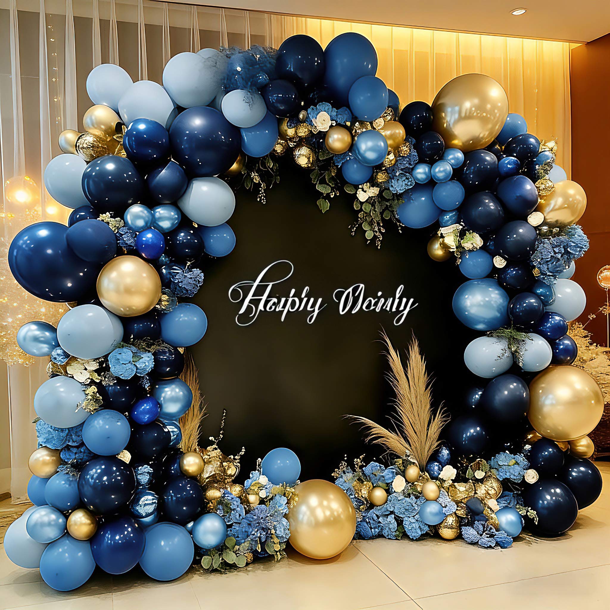 kit   à ballons 117 pièces à   soi-  pour fête de mariage (10in 12in), ballons en latex bleu foncé et doré, convient pour  , anniversaires, fêtes prénatales, pâques, toutes   (printemps, été, automne, hiver), décorations de pièce intérieure et de jardin extérieur, toiles de