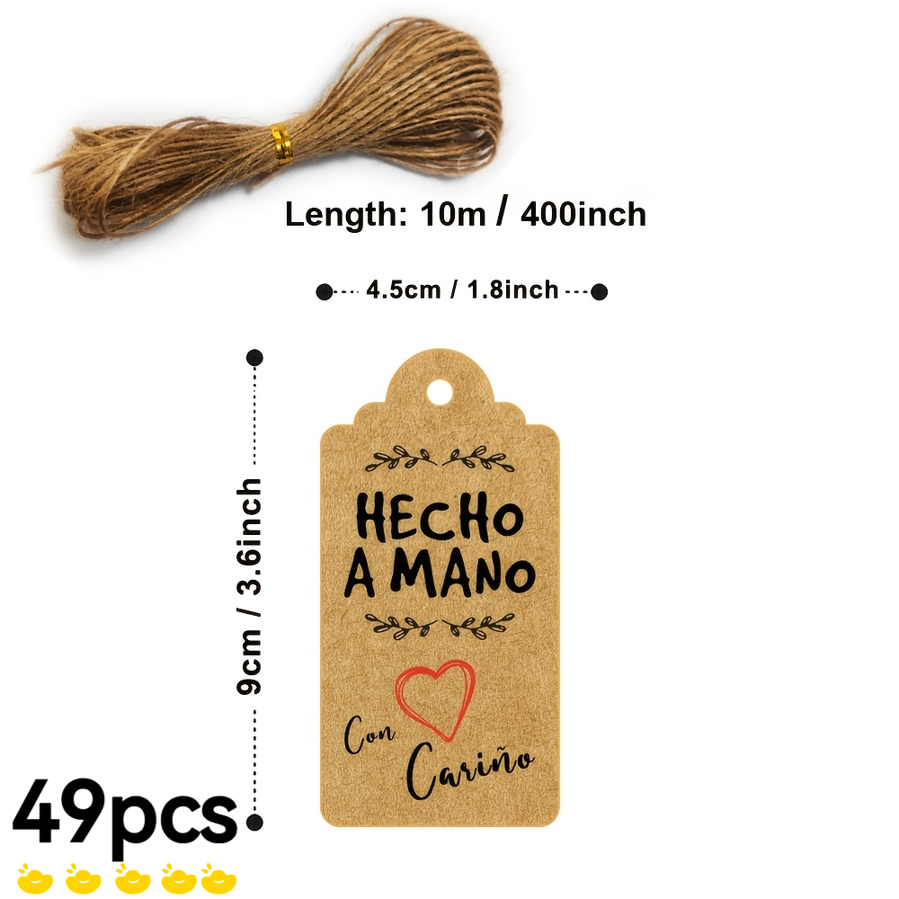 TEMU 49 etiquetas hechas a con forma de y cordones, en español para manualidades, etiquetas para tarjetas, etiquetas decorativas para empaquetado