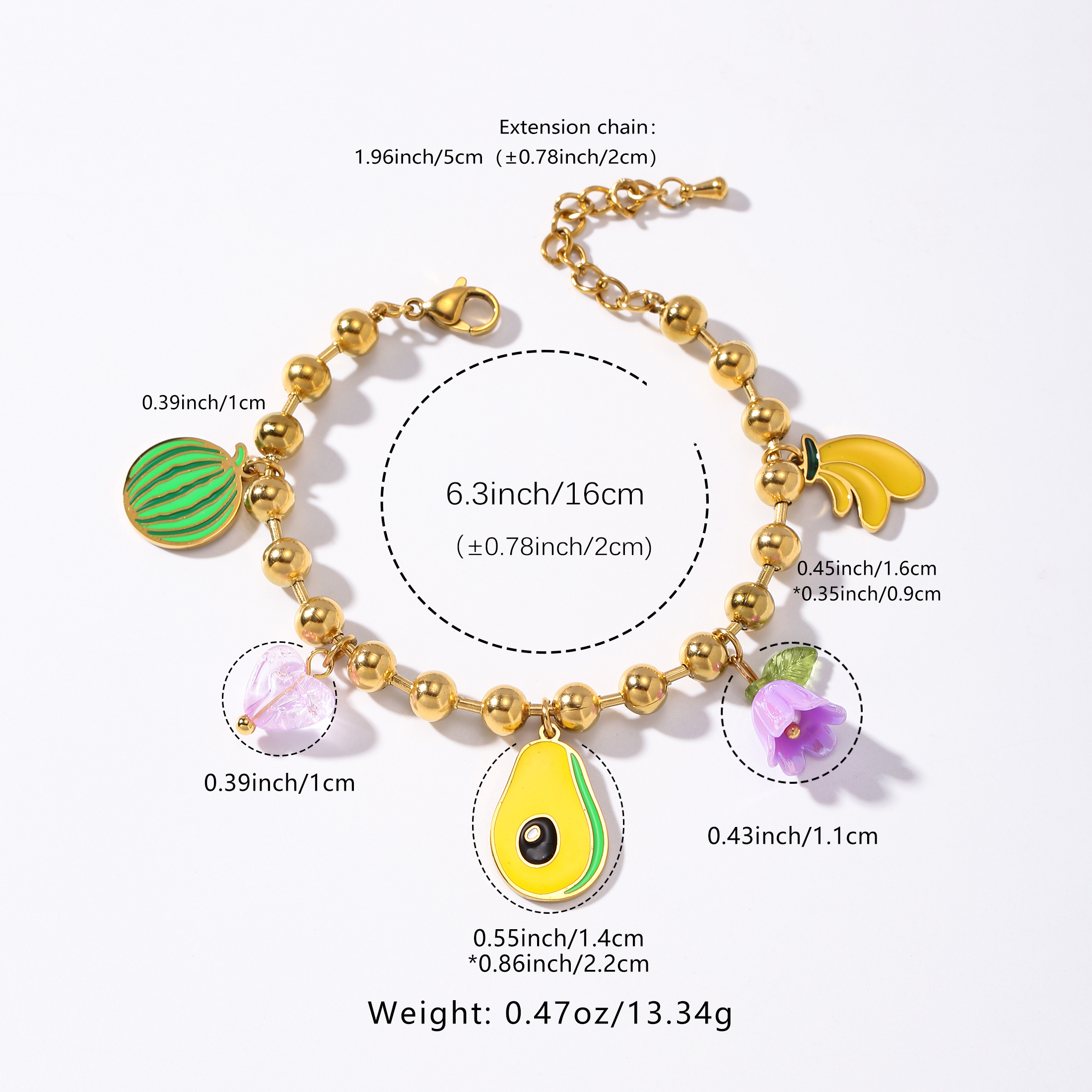 LNCHRAN Avocado Watermelon Banana Fruit Charm Bracelet