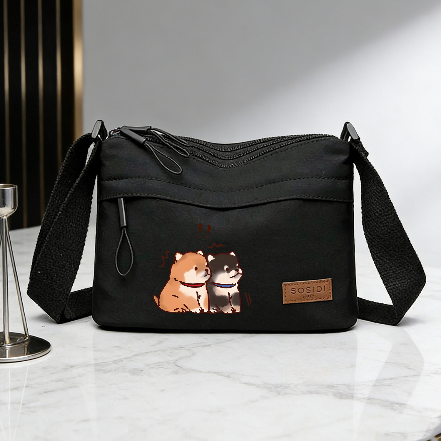 TEMU 【新商品】おもしろしば犬デザインの多用途クロスボディバッグ。な小さなバッグは、複数の付きコンパートメントと大容量を備えており、通勤や通学に最適。ホリデーギフトにも最適です。