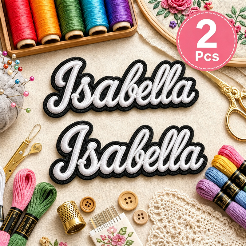 TEMU Personalized Text Embroidered Patches 2pcs, Custom Name Badge With Neat Letter Stitching, Matching Color Border And Soft Felt Edge, Patch For