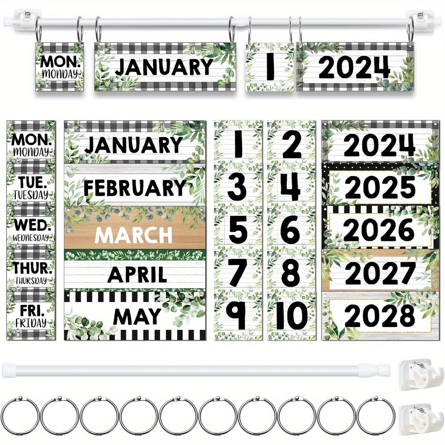 TEMU Rentrée Scolaire 2027, Ensemble de Calendriers à Rabat Style Eucalyptus avec 60 Cartes, Support Réglable, Anneau en O et 2 Crochets. Décorez
