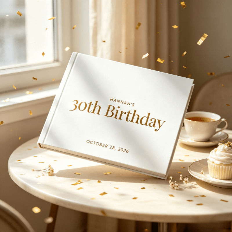 TEMU 1pc 'invités d'anniversaire haut de gamme personnalisé, couverture blanche avec doré en relief UV, livre de message d'anniversaire personnalisé,