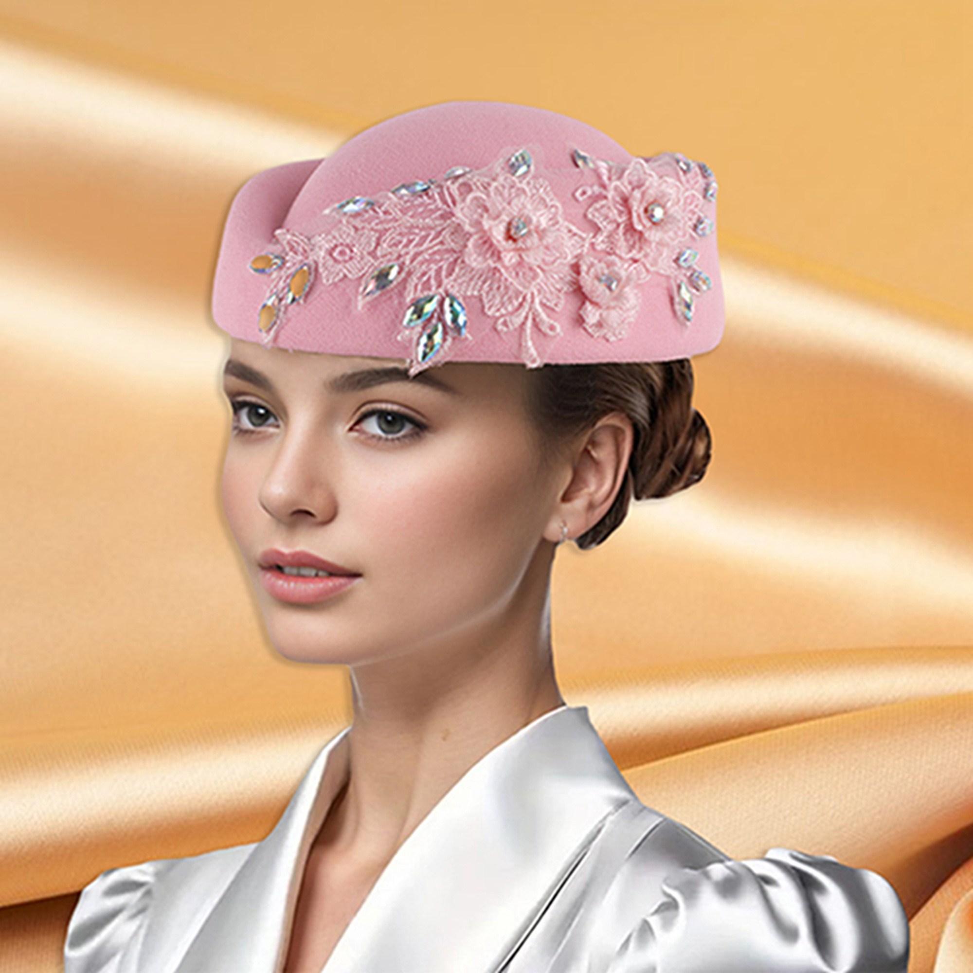 Vintage Floral Tilt‎ Pillbox Hat Flower Applique Retro Classic Ernie Church Cute Vintage 1940s Floral Fascinator Style Tilt Hat - Raleigh Vintage main image 2